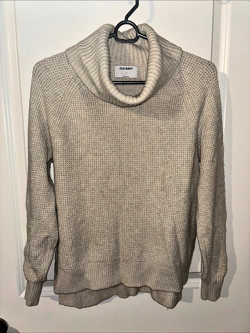 Old Navy Textured Waffle-Knit Cowl-Neck Sweater Beige Small